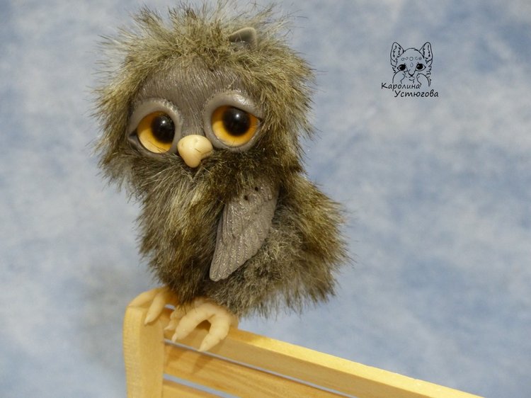 Совушка Ириска — Игрушки в смешанной технике (мех и глина): Арт (фото 2)
