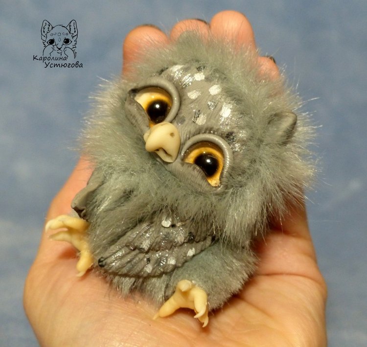 Счастливые совята — Игрушки в смешанной технике (мех и глина): Арт (фото 8)