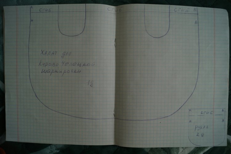 Выкройка халата для советской куклы Свердловской Оли, Лены и схожих по размерам других девочек (фото 10)