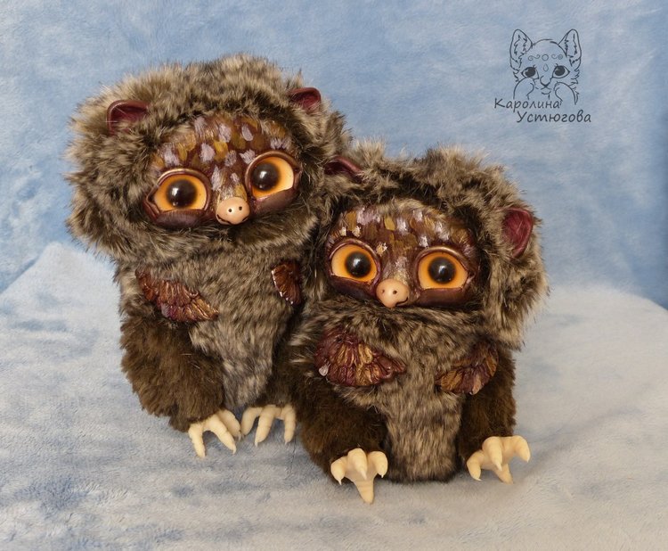 Счастливые совушки — Игрушки в смешанной технике (мех и глина): Арт