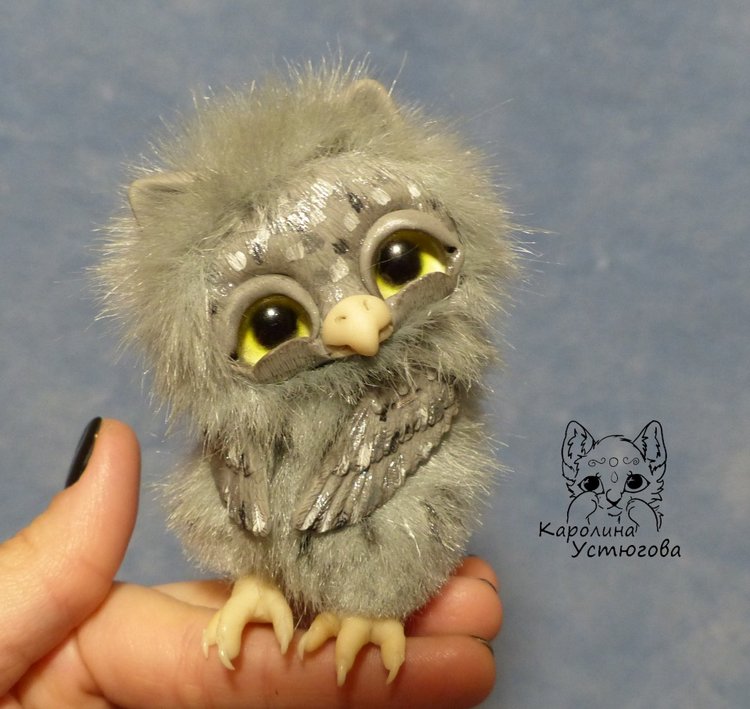 Счастливые совята — Игрушки в смешанной технике (мех и глина): Арт