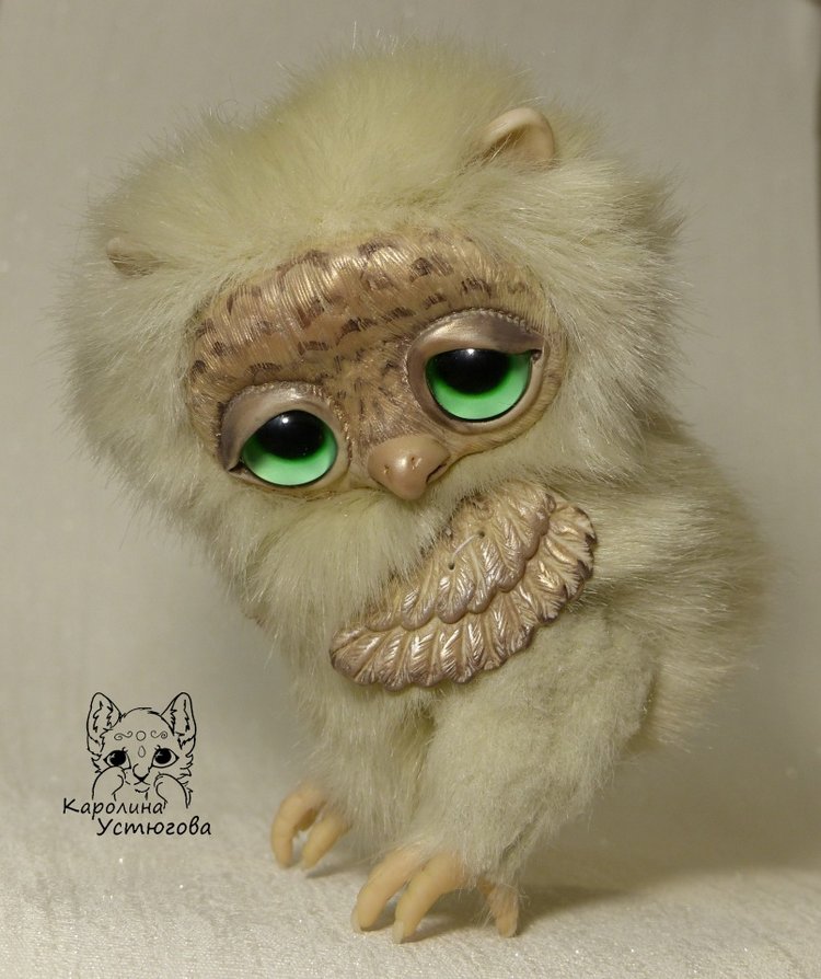 Большая платиновая сова — Игрушки в смешанной технике (мех и глина): Арт (фото 7)