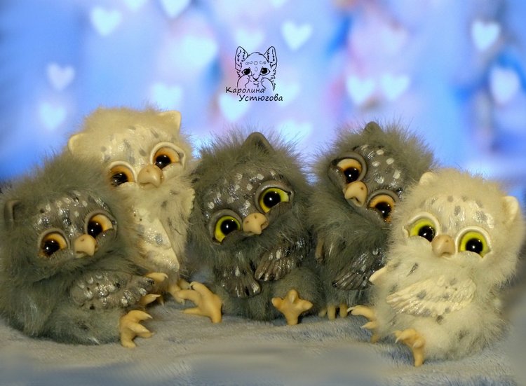 Счастливые совята — Игрушки в смешанной технике (мех и глина): Арт (фото 2)