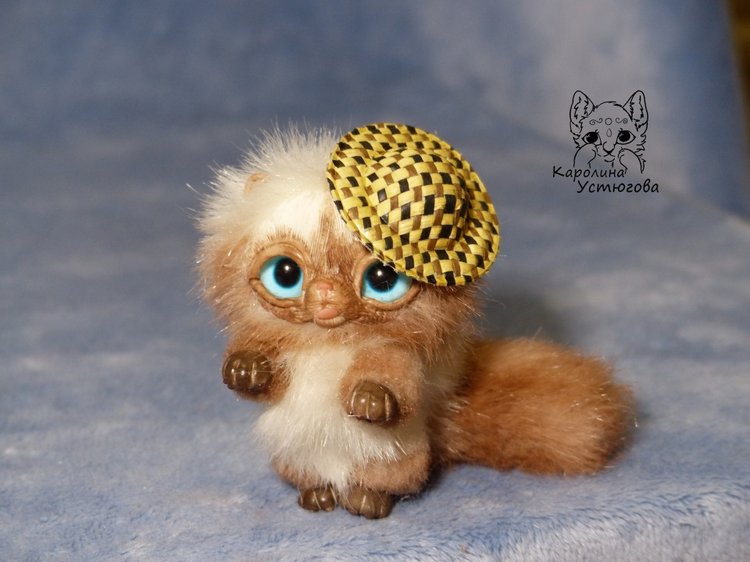 Котенок в шляпе — Игрушки в смешанной технике (мех и глина): Арт (фото 8)