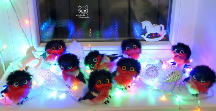 Снегири — Игрушки в смешанной технике (мех и глина): Арт