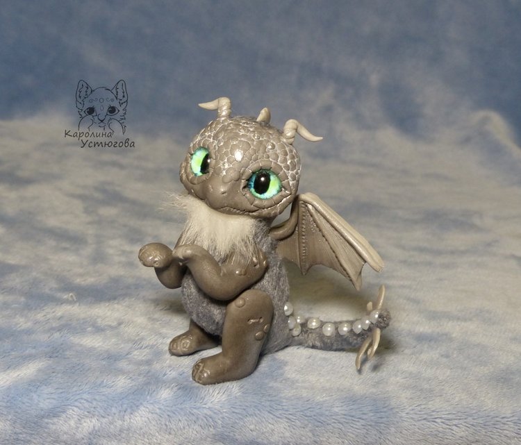 Серый дракон — Игрушки в смешанной технике (мех и глина): Арт (фото 6)