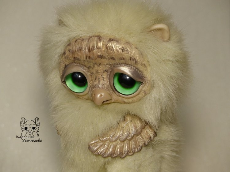Большая платиновая сова — Игрушки в смешанной технике (мех и глина): Арт (фото 4)