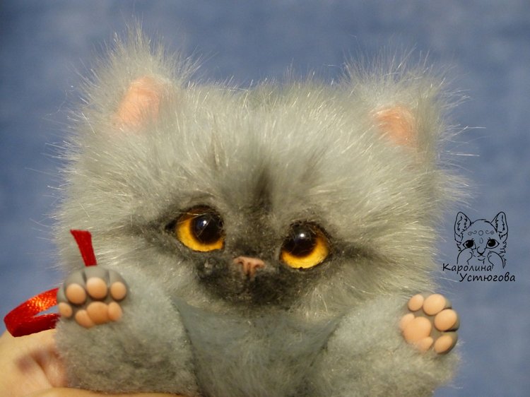 Котенок Дымок — Игрушки в смешанной технике (мех и глина): Арт