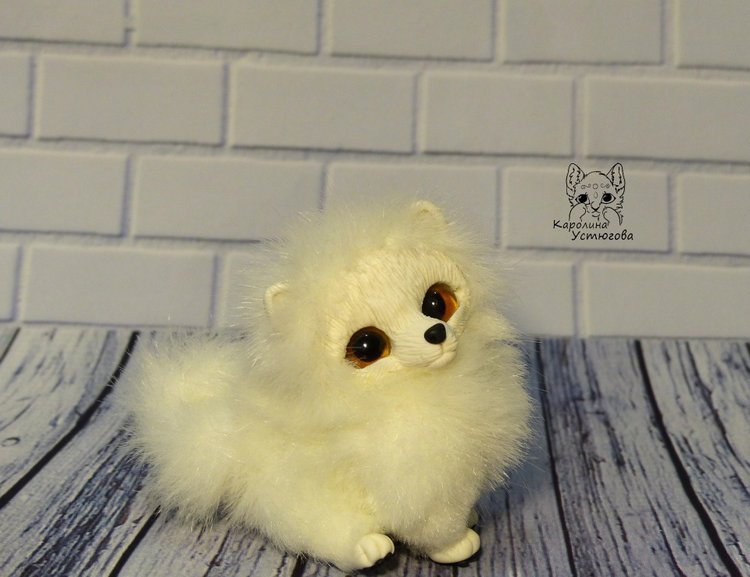 Миниатюрный Щенок Шпица — Игрушки в смешанной технике (мех и глина): Арт