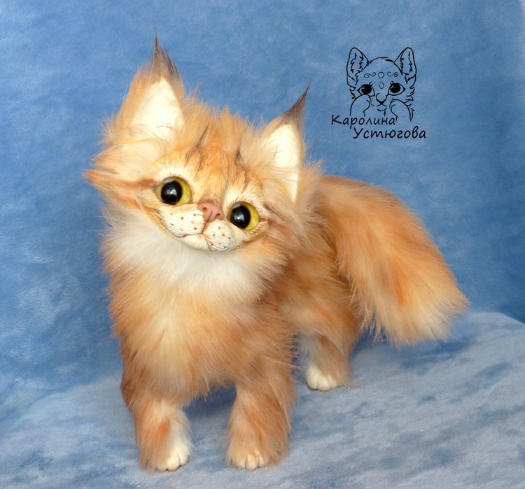 Котенок Мейн-куна — Игрушки в смешанной технике (мех и глина): Арт