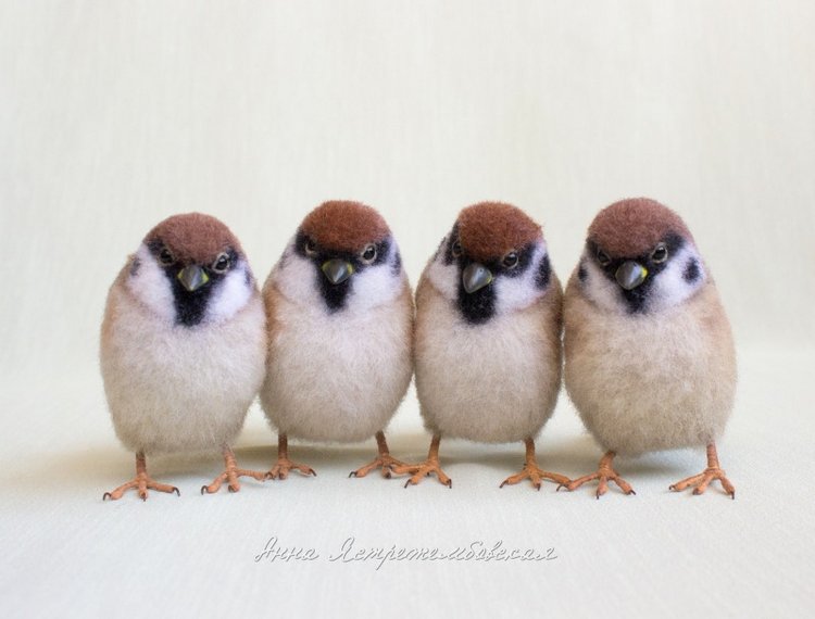 Воробушки — Валяные игрушки из шерсти: сухое валяние
