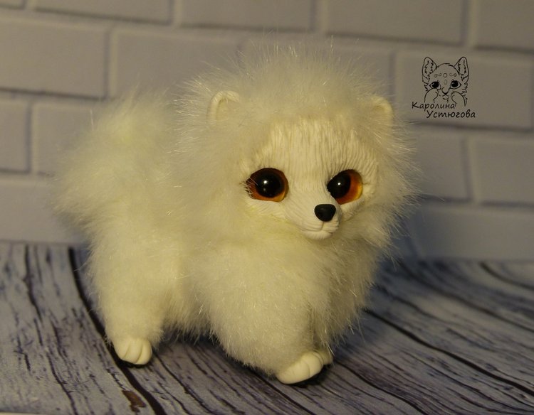 Миниатюрный Щенок Шпица — Игрушки в смешанной технике (мех и глина): Арт