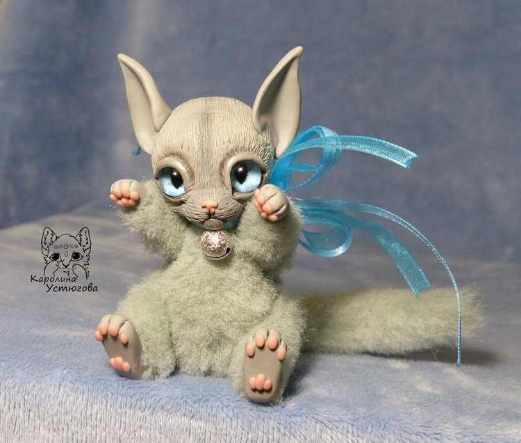 Кот Эльф-Защитник, Лео — Игрушки в смешанной технике (мех и глина): Арт