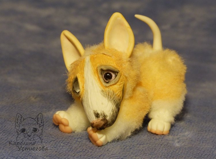 Щенок Бультерьера — Игрушки в смешанной технике (мех и глина): Арт (фото 6)
