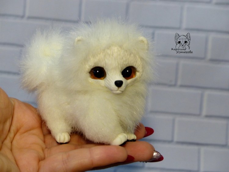 Миниатюрный Щенок Шпица — Игрушки в смешанной технике (мех и глина): Арт