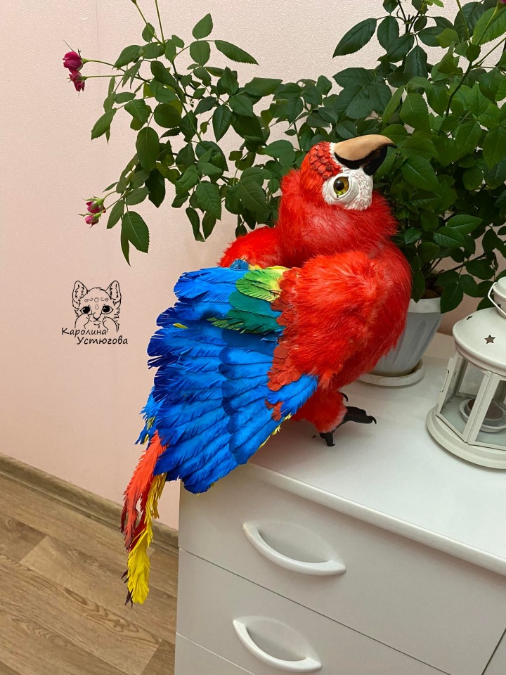 Попугай Ара — Игрушки в смешанной технике (мех и глина): Арт (фото 9)