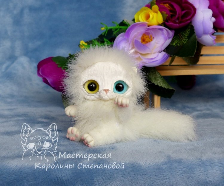 Котенок Пушок младший — Игрушки в смешанной технике (мех и глина): Арт (фото 6)