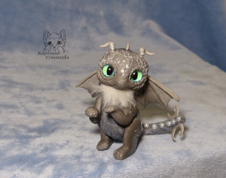 Серый дракон — Игрушки в смешанной технике (мех и глина): Арт (фото 5)