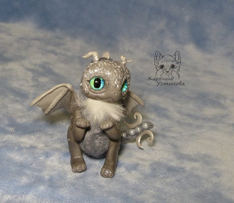 Серый дракон — Игрушки в смешанной технике (мех и глина): Арт (фото 4)