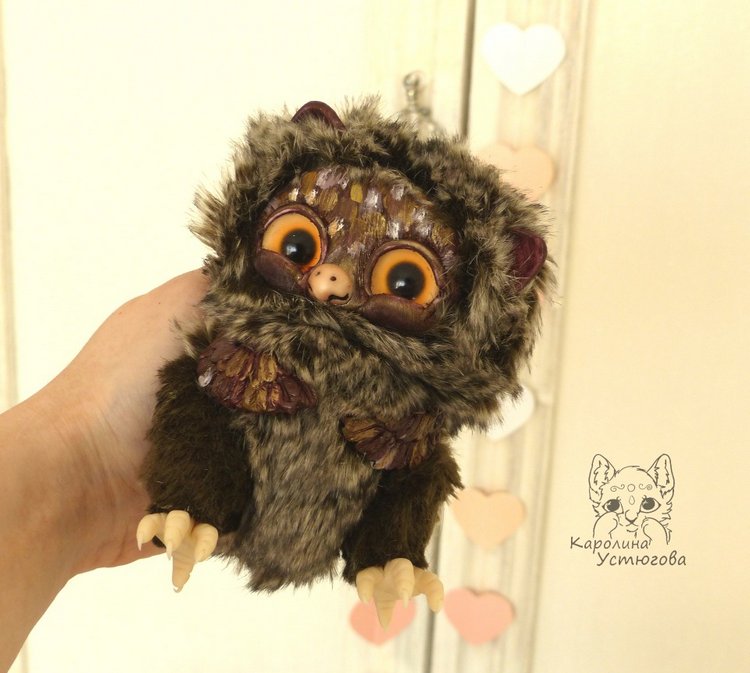 Счастливые совушки — Игрушки в смешанной технике (мех и глина): Арт