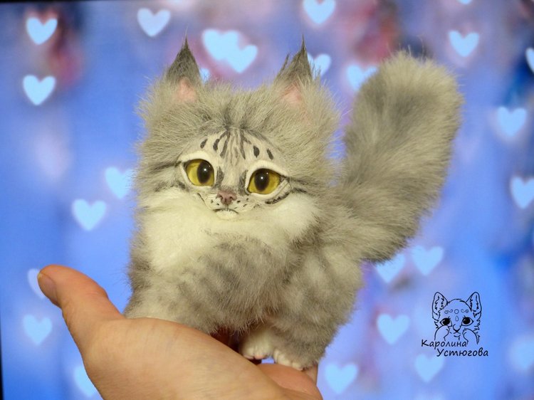 Котята Мейн-Куна — Игрушки в смешанной технике (мех и глина): Арт