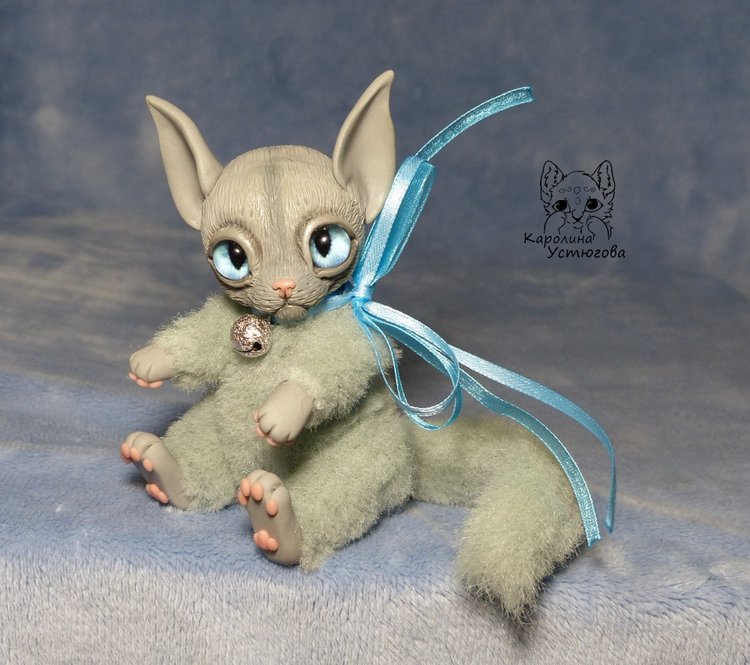 Кот Эльф-Защитник, Лео — Игрушки в смешанной технике (мех и глина): Арт (фото 2)