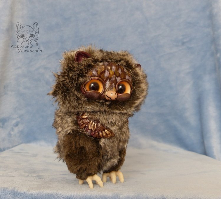 Счастливые совушки — Игрушки в смешанной технике (мех и глина): Арт