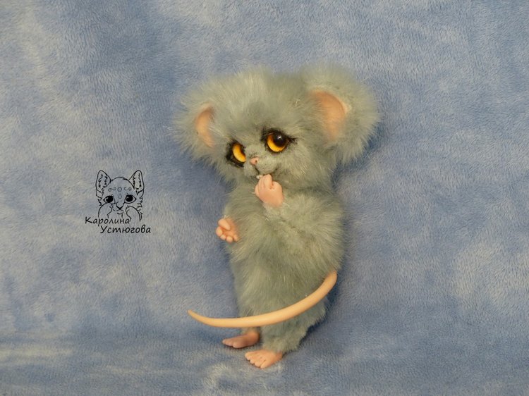 Серый мышонок, Шуршик — Игрушки в смешанной технике (мех и глина): Арт (фото 5)