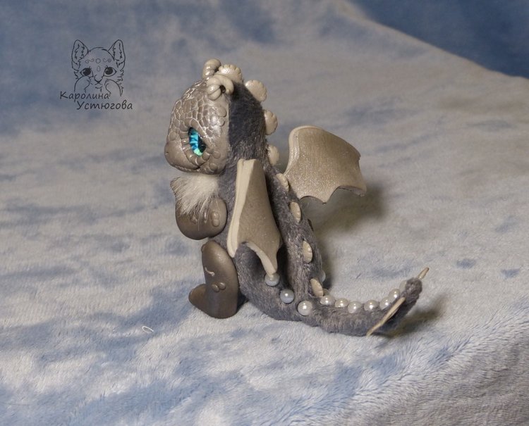 Серый дракон — Игрушки в смешанной технике (мех и глина): Арт (фото 8)