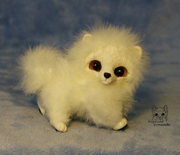 Миниатюрный Щенок Шпица — Игрушки в смешанной технике (мех и глина): Арт (фото 5)