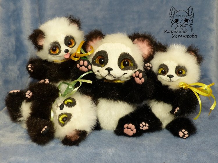 Семейка Панд — Игрушки в смешанной технике (мех и глина): Арт (фото 3)