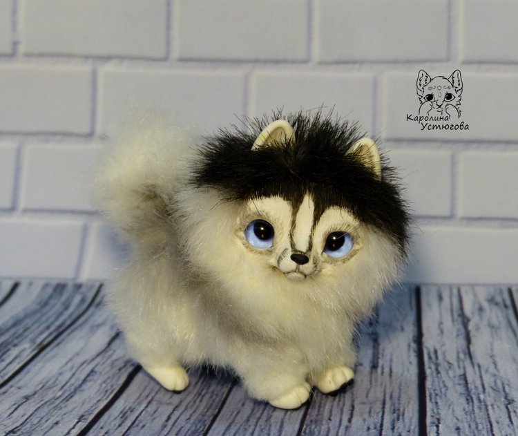 Миниатюрный щенок Хаски — Игрушки в смешанной технике (мех и глина): Арт (фото 3)