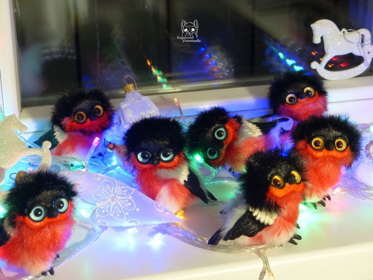 Снегири — Игрушки в смешанной технике (мех и глина): Арт