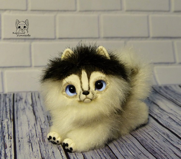Миниатюрный щенок Хаски — Игрушки в смешанной технике (мех и глина): Арт (фото 9)