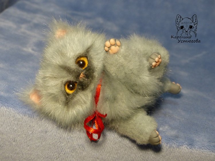 Котенок Дымок — Игрушки в смешанной технике (мех и глина): Арт