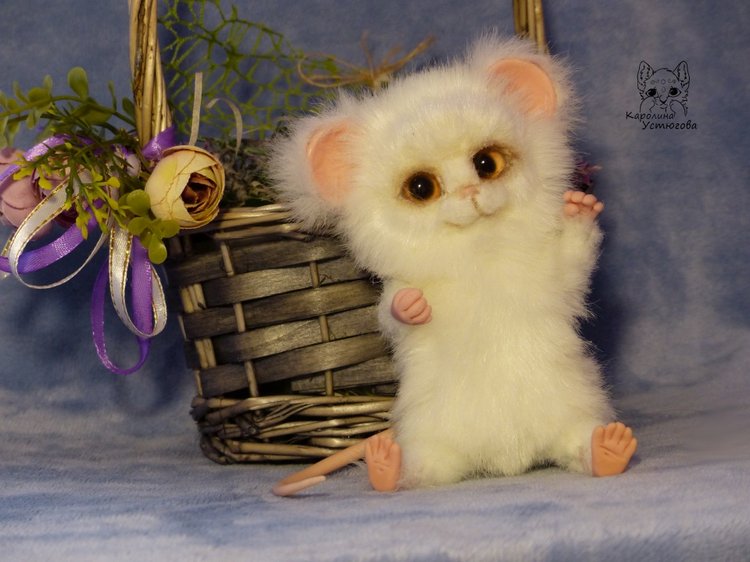 Мышонок Белый Пух — Игрушки в смешанной технике (мех и глина): Арт (фото 8)