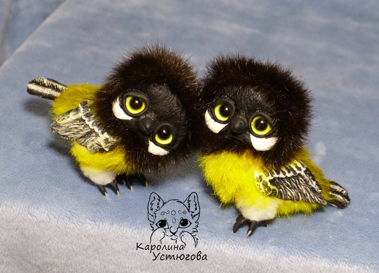 Синички — Игрушки в смешанной технике (мех и глина): Арт (фото 2)
