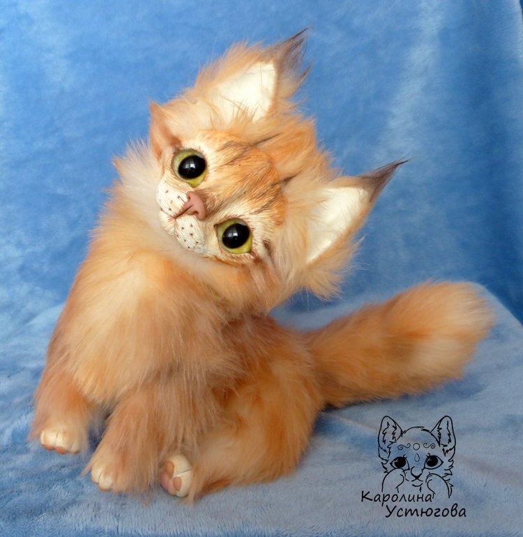 Котенок Мейн-куна — Игрушки в смешанной технике (мех и глина): Арт