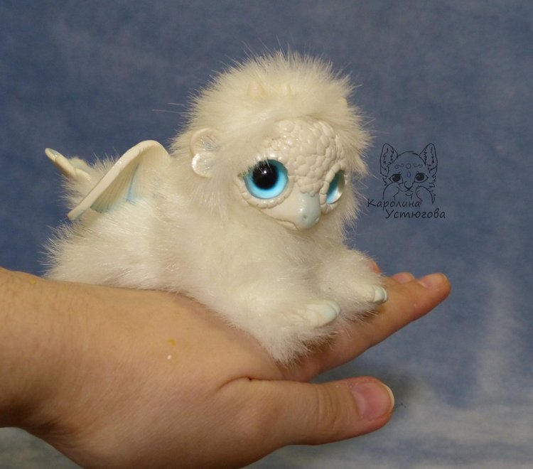 Дракончик стихии воздуха — Игрушки в смешанной технике (мех и глина): Арт