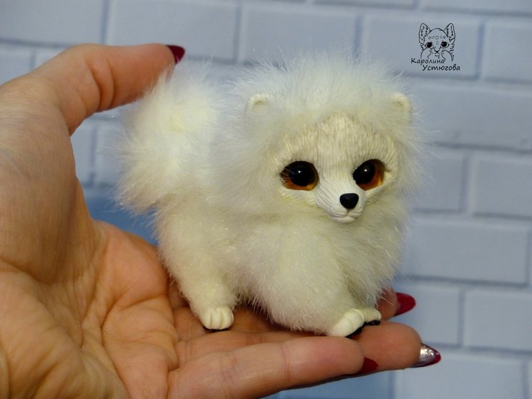 Миниатюрный Щенок Шпица — Игрушки в смешанной технике (мех и глина): Арт