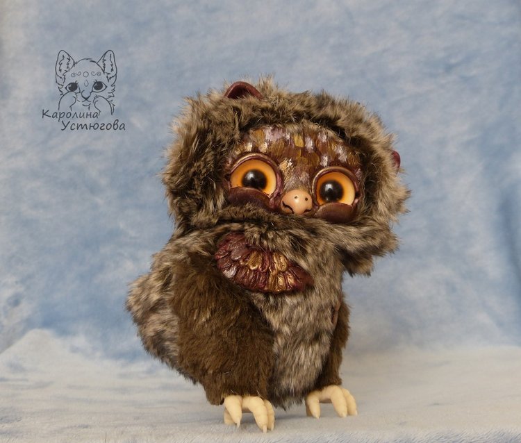 Счастливые совушки — Игрушки в смешанной технике (мех и глина): Арт