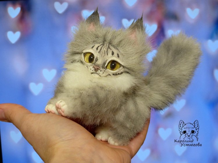 Котята Мейн-Куна — Игрушки в смешанной технике (мех и глина): Арт