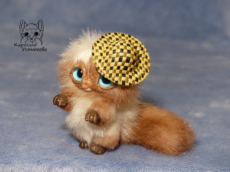 Котенок в шляпе — Игрушки в смешанной технике (мех и глина): Арт (фото 7)