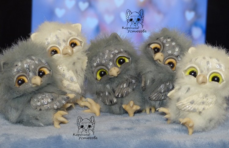 Счастливые совята — Игрушки в смешанной технике (мех и глина): Арт (фото 4)