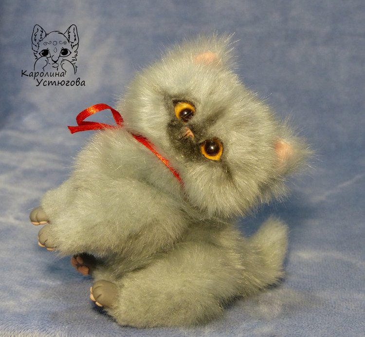 Котенок Дымок — Игрушки в смешанной технике (мех и глина): Арт