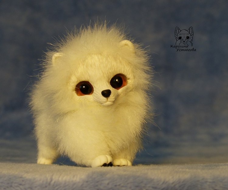 Миниатюрный Щенок Шпица — Игрушки в смешанной технике (мех и глина): Арт (фото 2)