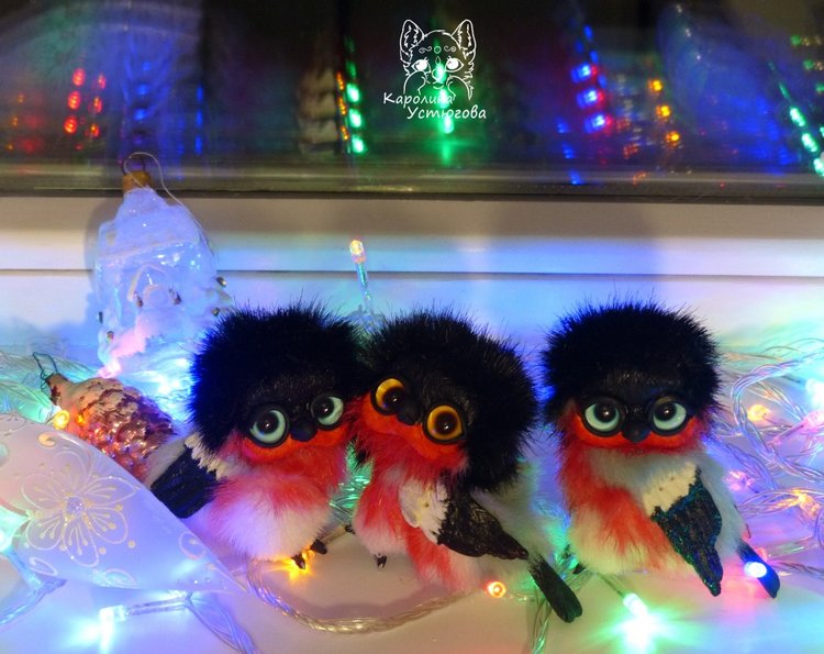 Снегири — Игрушки в смешанной технике (мех и глина): Арт