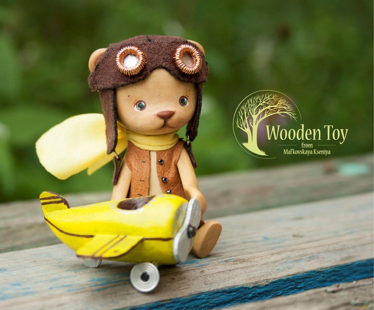 Деревянный мишка авиатор — Авторские игрушки из дерева: резьба