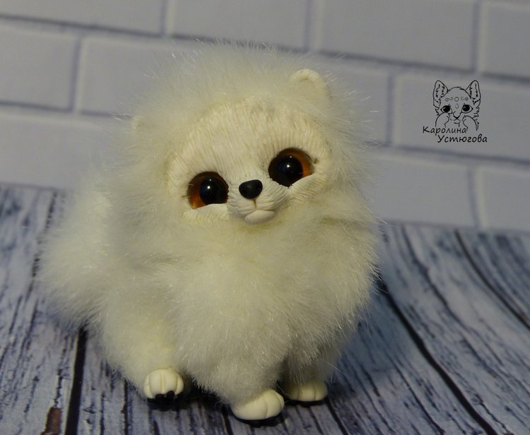 Миниатюрный Щенок Шпица — Игрушки в смешанной технике (мех и глина): Арт