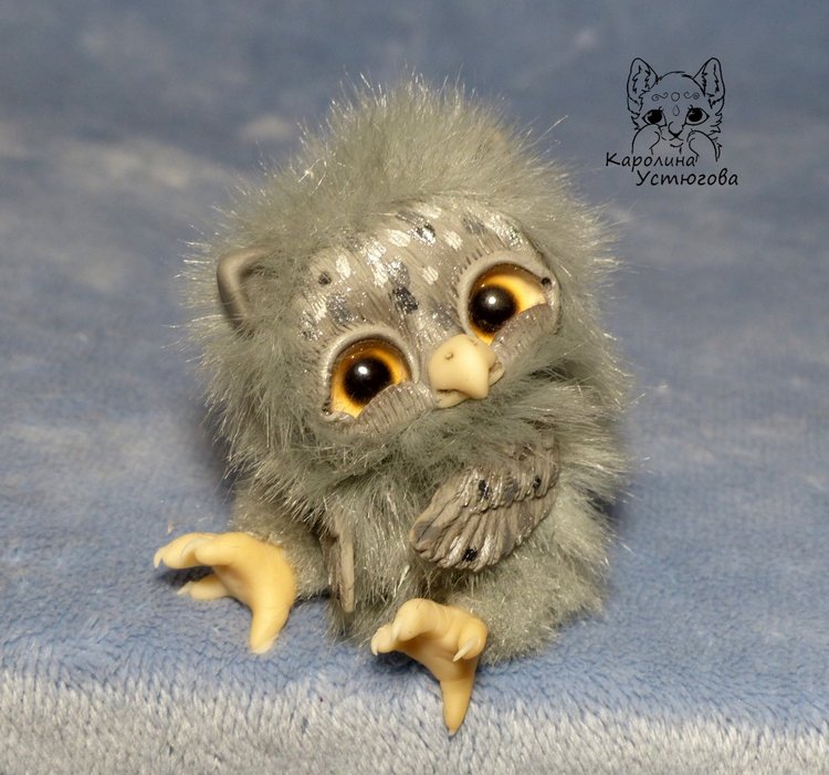 Счастливые совята — Игрушки в смешанной технике (мех и глина): Арт